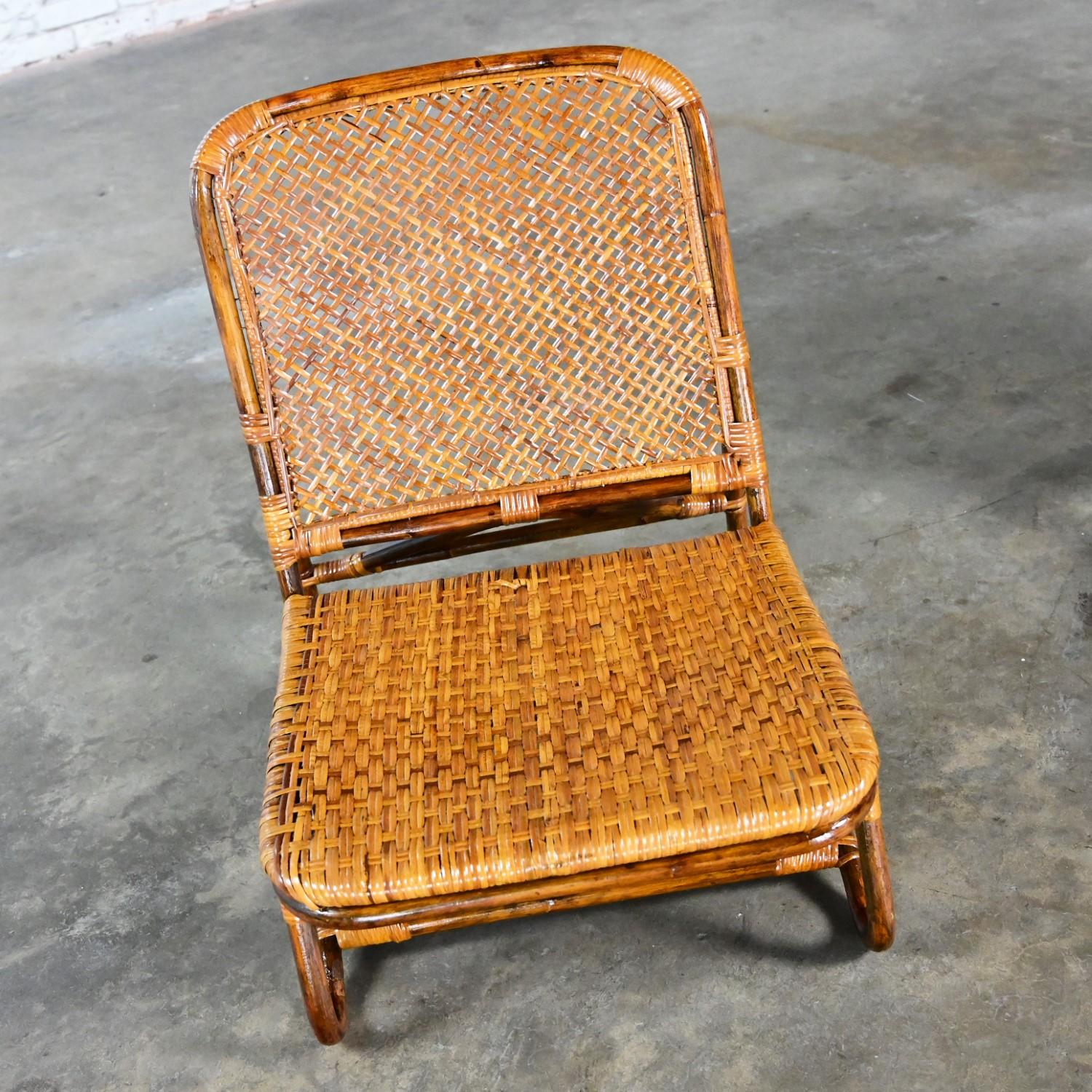 Mid-Century Modern MCM Coastal Rattan & Wicker Low Legless or Zaisu Lounge Chairs Style Calif Asia For Sale
