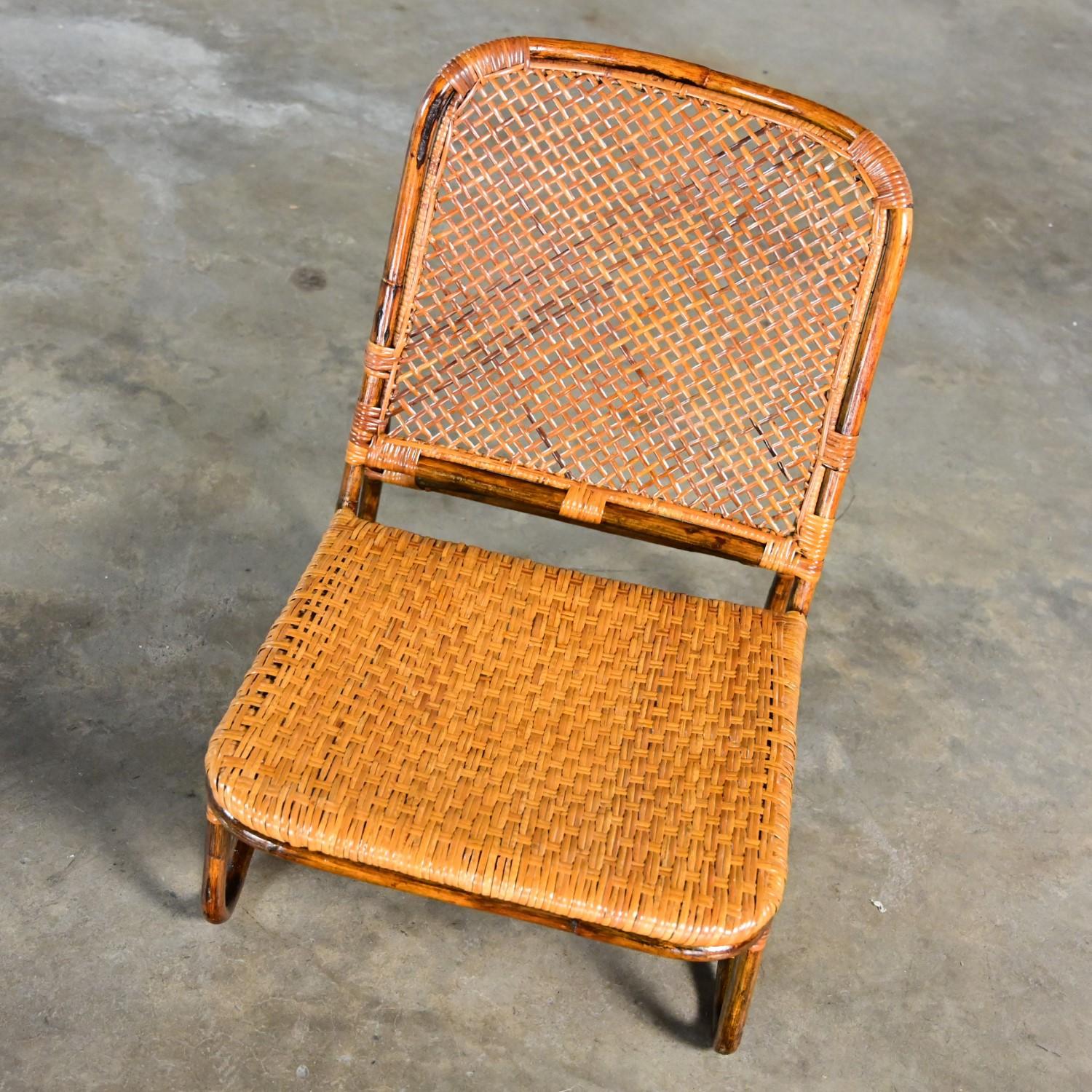 Unknown MCM Coastal Rattan & Wicker Low Legless or Zaisu Lounge Chairs Style Calif Asia For Sale