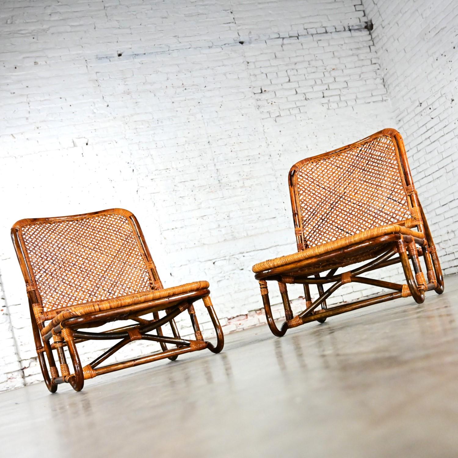 MCM Coastal Rattan & Wicker Low Legless or Zaisu Lounge Chairs Style Calif Asia For Sale 1