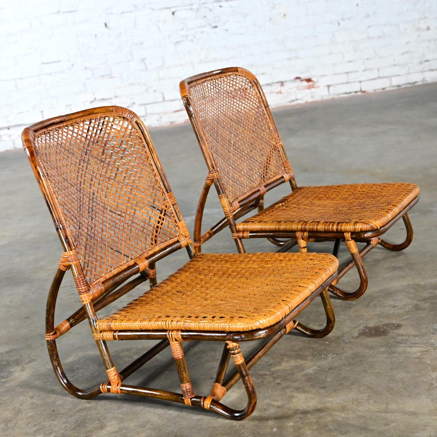MCM Coastal Rattan & Wicker Low Legless or Zaisu Lounge Chairs Style Calif Asia For Sale 2