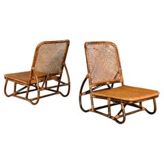 MCM Coastal Rattan & Wicker Low Legless or Zaisu Lounge Chairs Style Calif Asia
