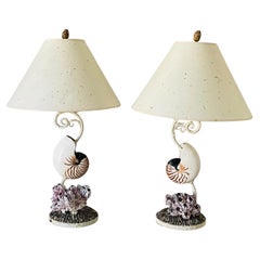 Fabulous MCM Coastal Sea Shell Nautilus Lamps Pair