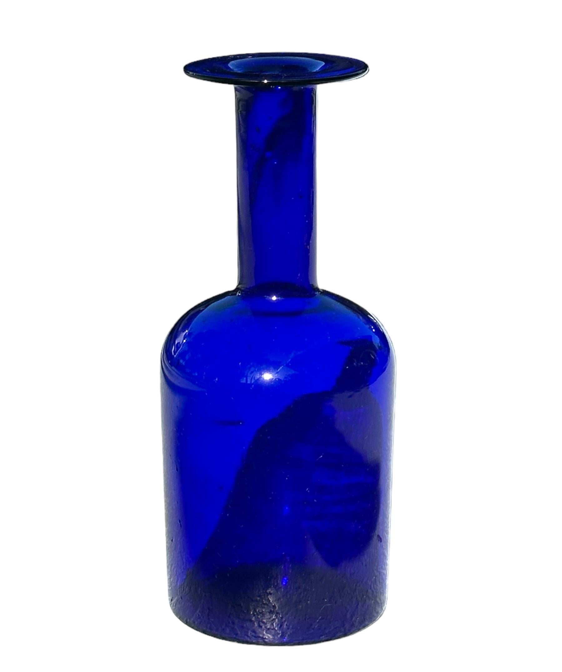 Art Glass MCM Cobalt Blue Vase Attributed to Otto Brauer for Holmegaad