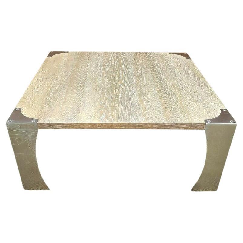 MCM Cocktail Coffee Table Brushed Steel Wood  For Sale