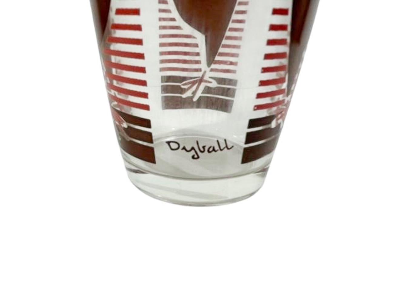 Art Deco MCM Cocktail Shaker Signed Dyball with Stylized Brown & Orange Roosters For Sale