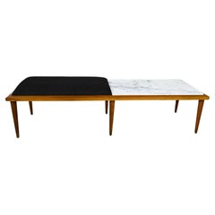 MCM Coffee Table Bench Combo Italian Carrera Marble Top & Black Hopsacking Seat