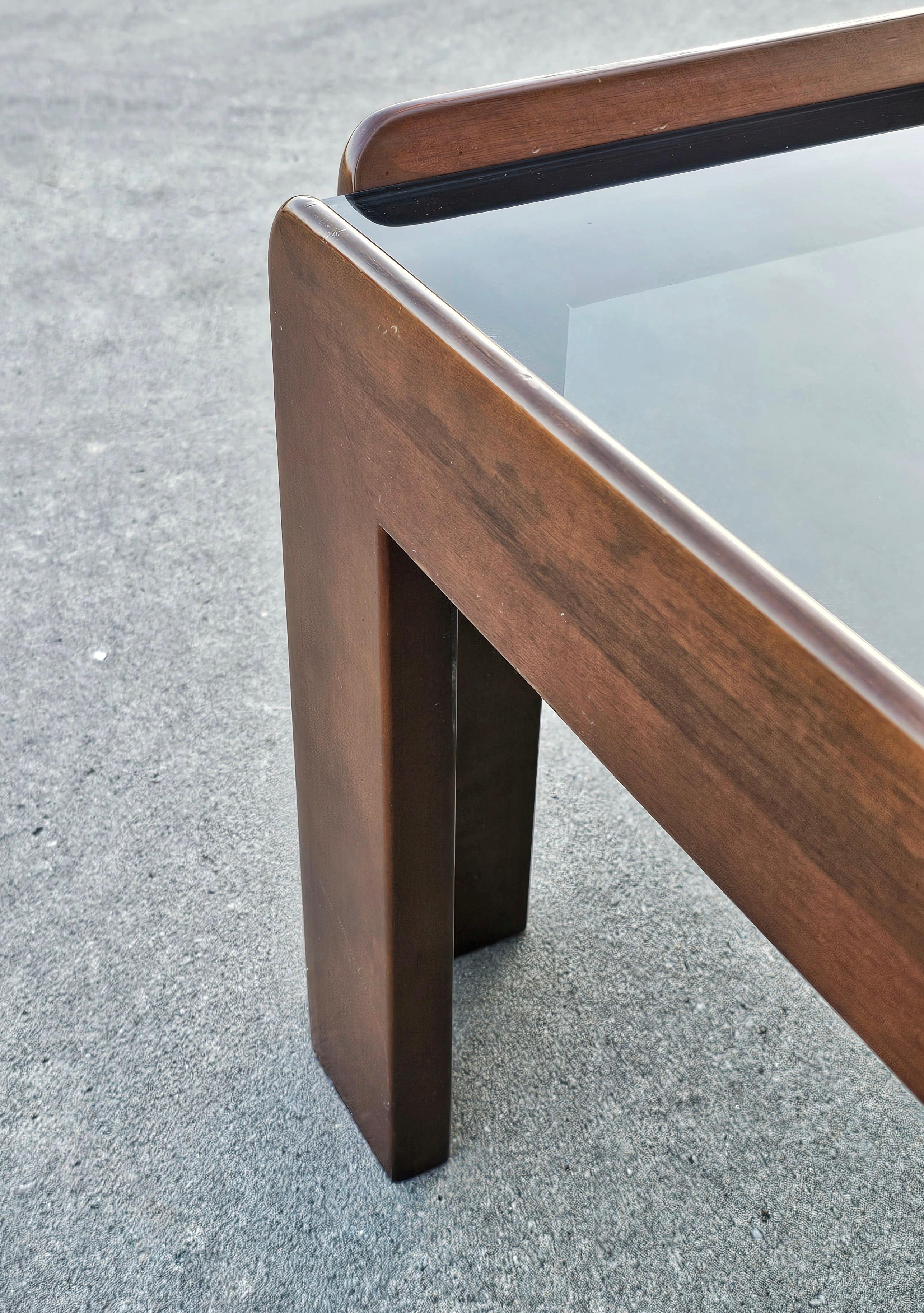 Mid-20th Century MCM Coffee Table in Walnut and Smoke Glass by Afra and Tobia Scarpa, Italy 1960s For Sale