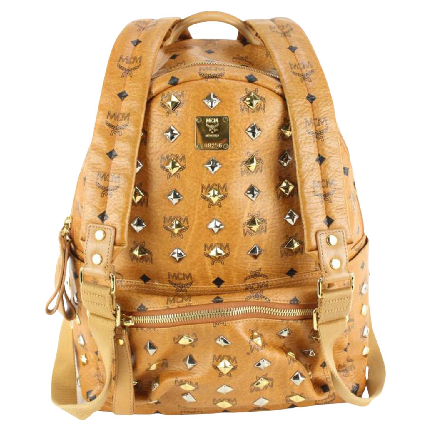 MCM Vintage Brown Logo Nylon Leather Drawstring Sling Backpack Bag