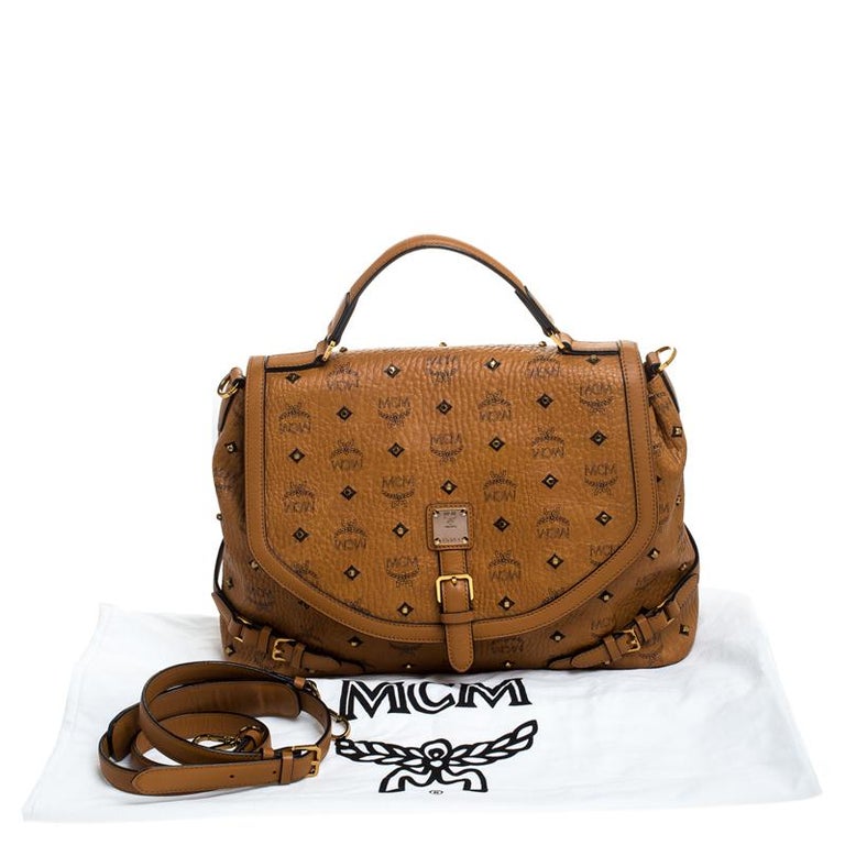 MCM Cognac/Black Visetos Leather Top Handle Bag For Sale at 1stDibs