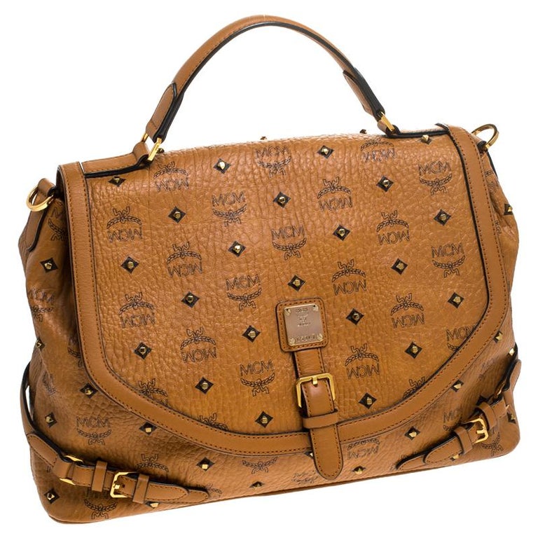 MCM Cognac/Black Visetos Leather Top Handle Bag For Sale at 1stDibs