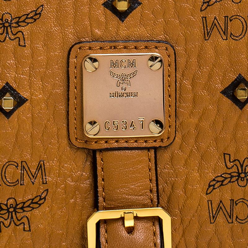 Brown MCM Cognac/Black Visetos Leather Top Handle Bag