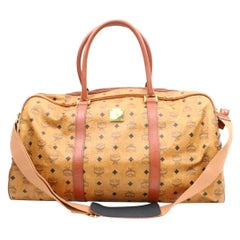 MCM Cognac Boston Duffle with Strap 870120 Brown Coated Canvas Travel Bag