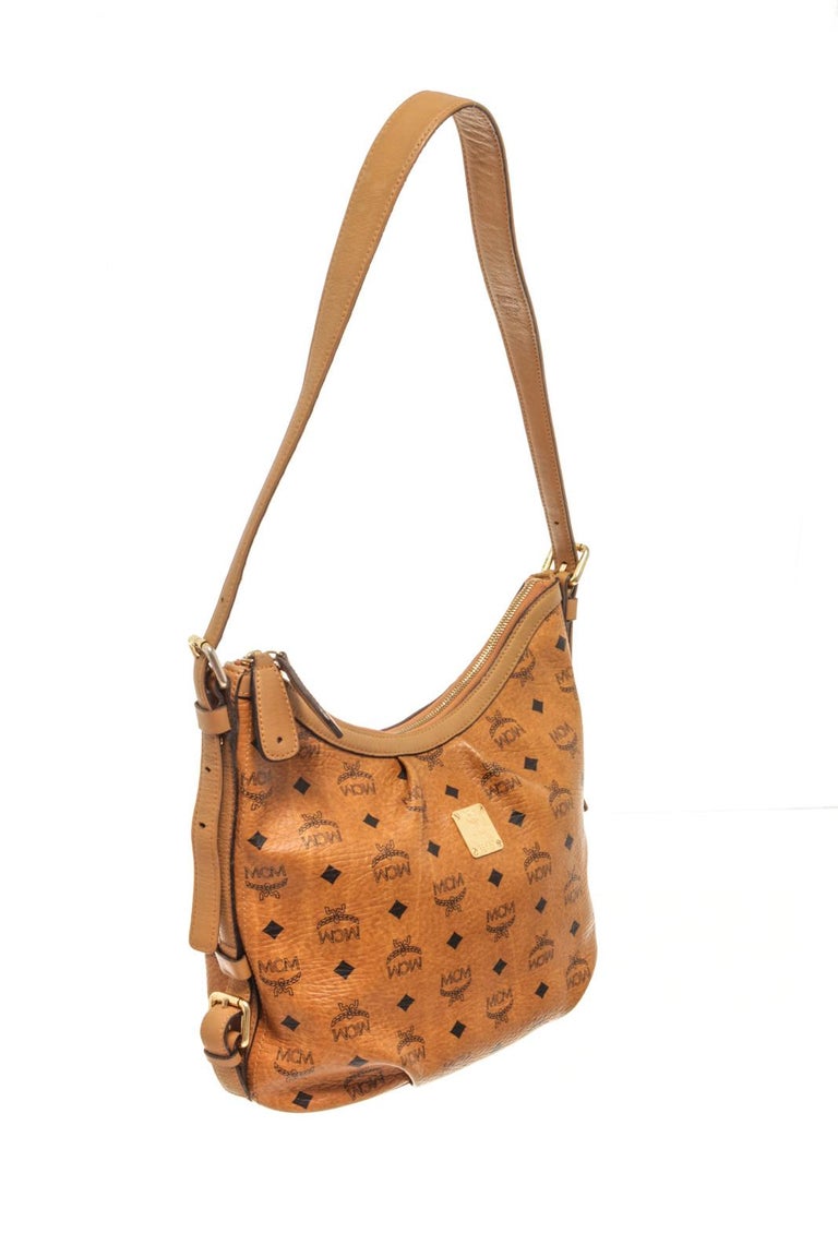 MCM Cognac Coated Canvas Visetos Hobo Bag For Sale at 1stDibs