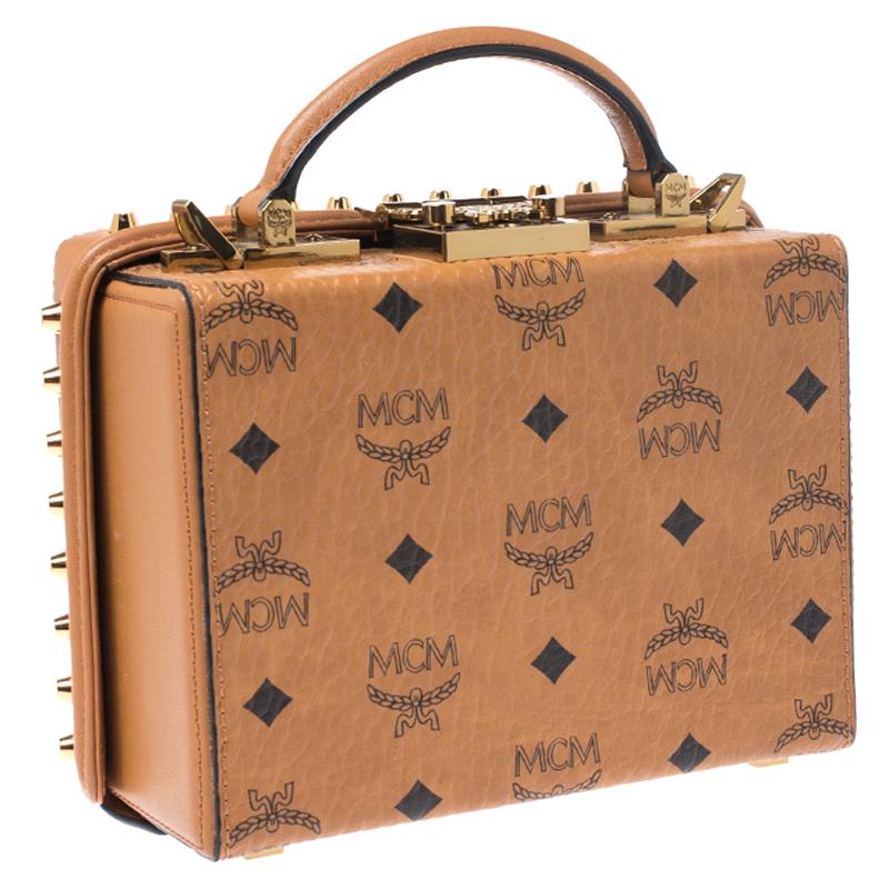 Brown MCM Cognac Leather Berlin Top Handle Shoulder Bag