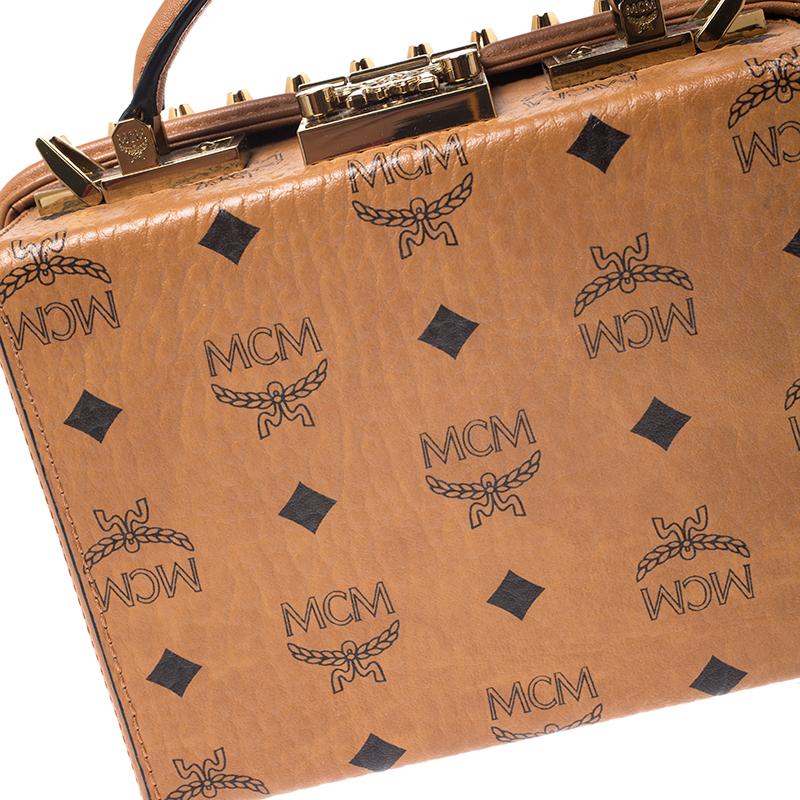 Women's MCM Cognac Leather Berlin Top Handle Shoulder Bag