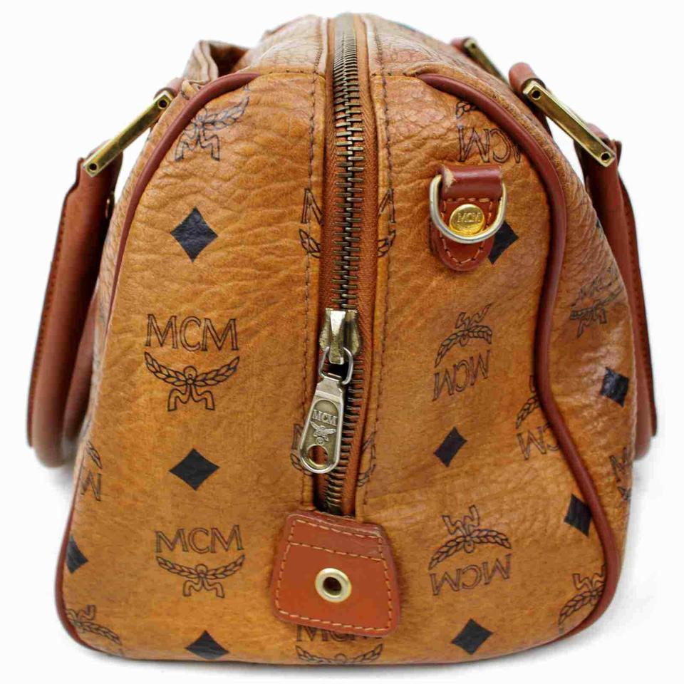 MCM Cognac Logo Monogram Visetos Boston 860676 2