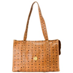 Used MCM Cognac Monogam Visetos Shopper Tote 869773 Brown Coated Canvas Shoulder Bag