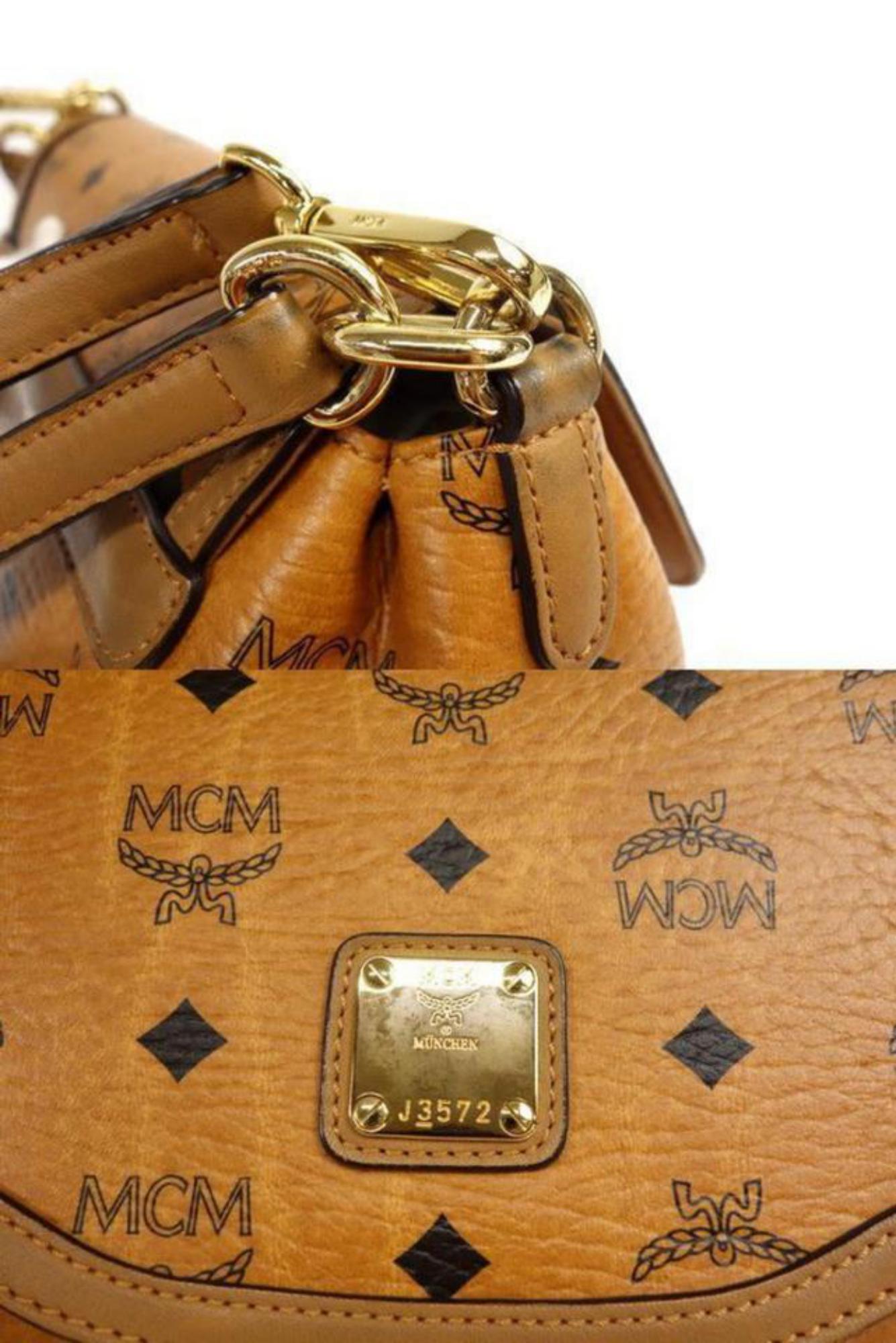 MCM Cognac Monogram Visetos 2way Flap Messenger 231058 Brown Cross Body Bag In Good Condition In Forest Hills, NY