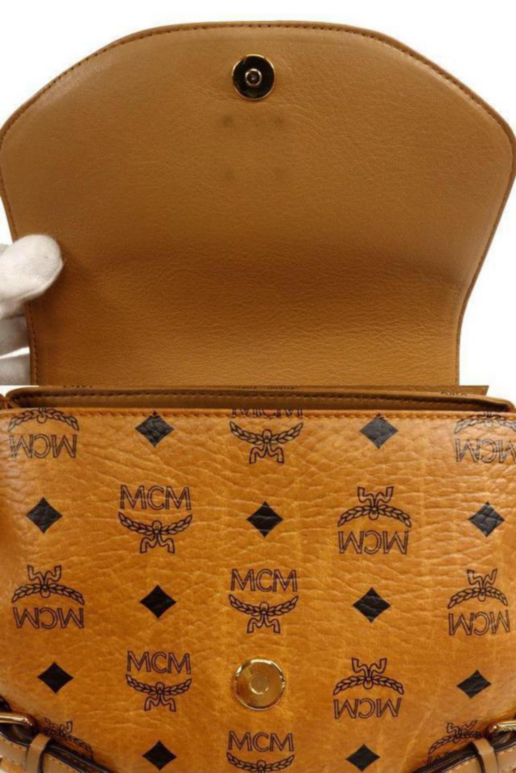 Women's MCM Cognac Monogram Visetos 2way Flap Messenger 231058 Brown Cross Body Bag