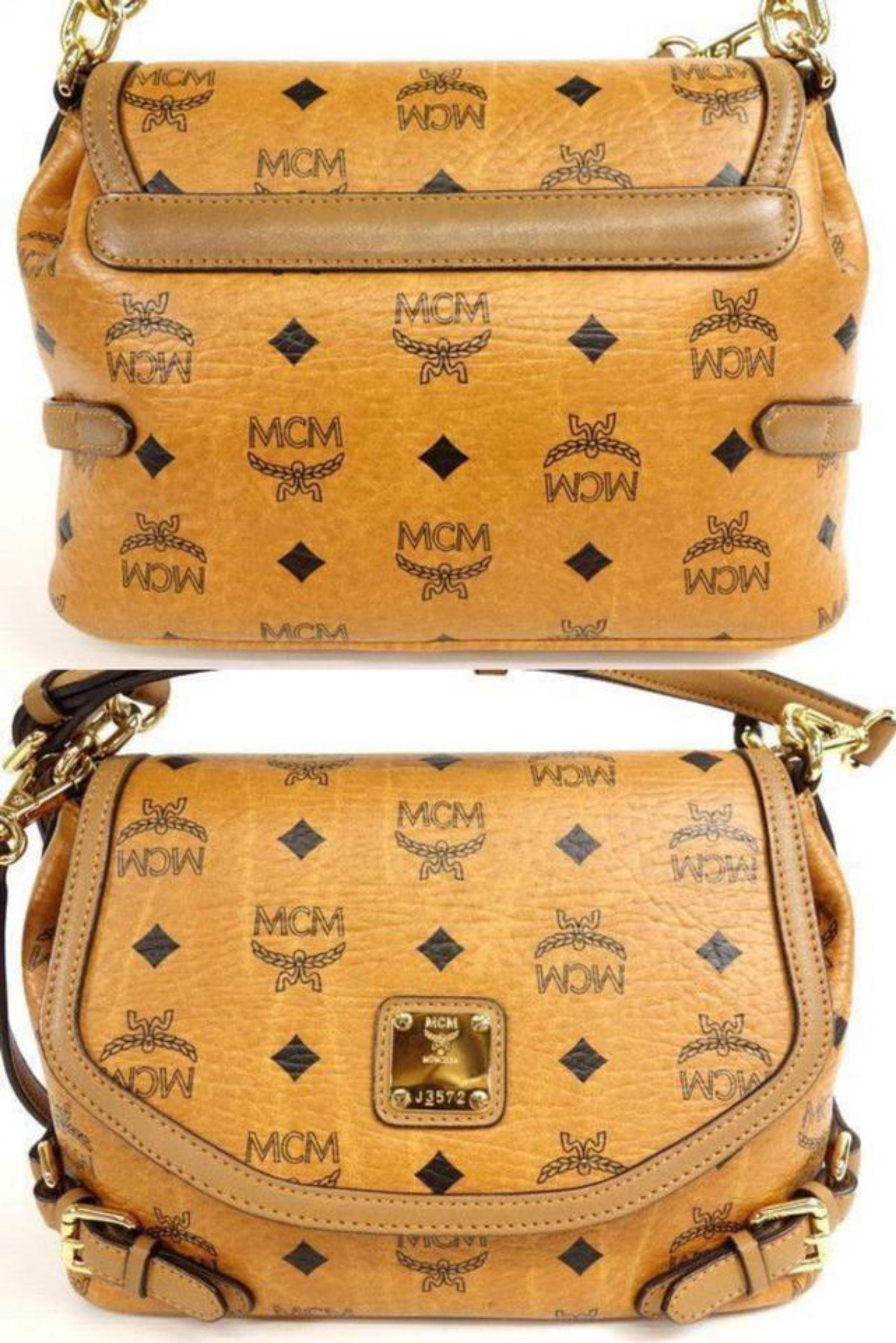 MCM Cognac Monogram Visetos 2way Flap Messenger 231058 Brown Cross Body Bag 2