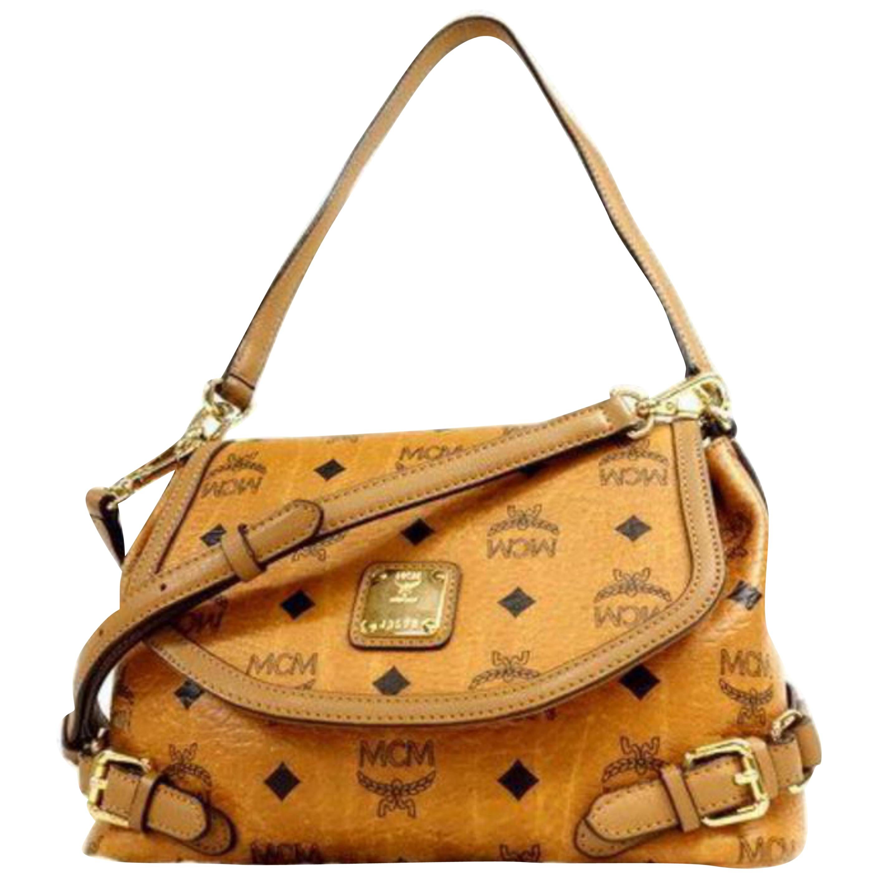 MCM Cognac Monogram Visetos 2way Flap Messenger 231058 Brown Cross Body Bag