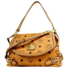 MCM Cognac Monogram Visetos 2way Flap Messenger 231058 Brown Cross Body Bag