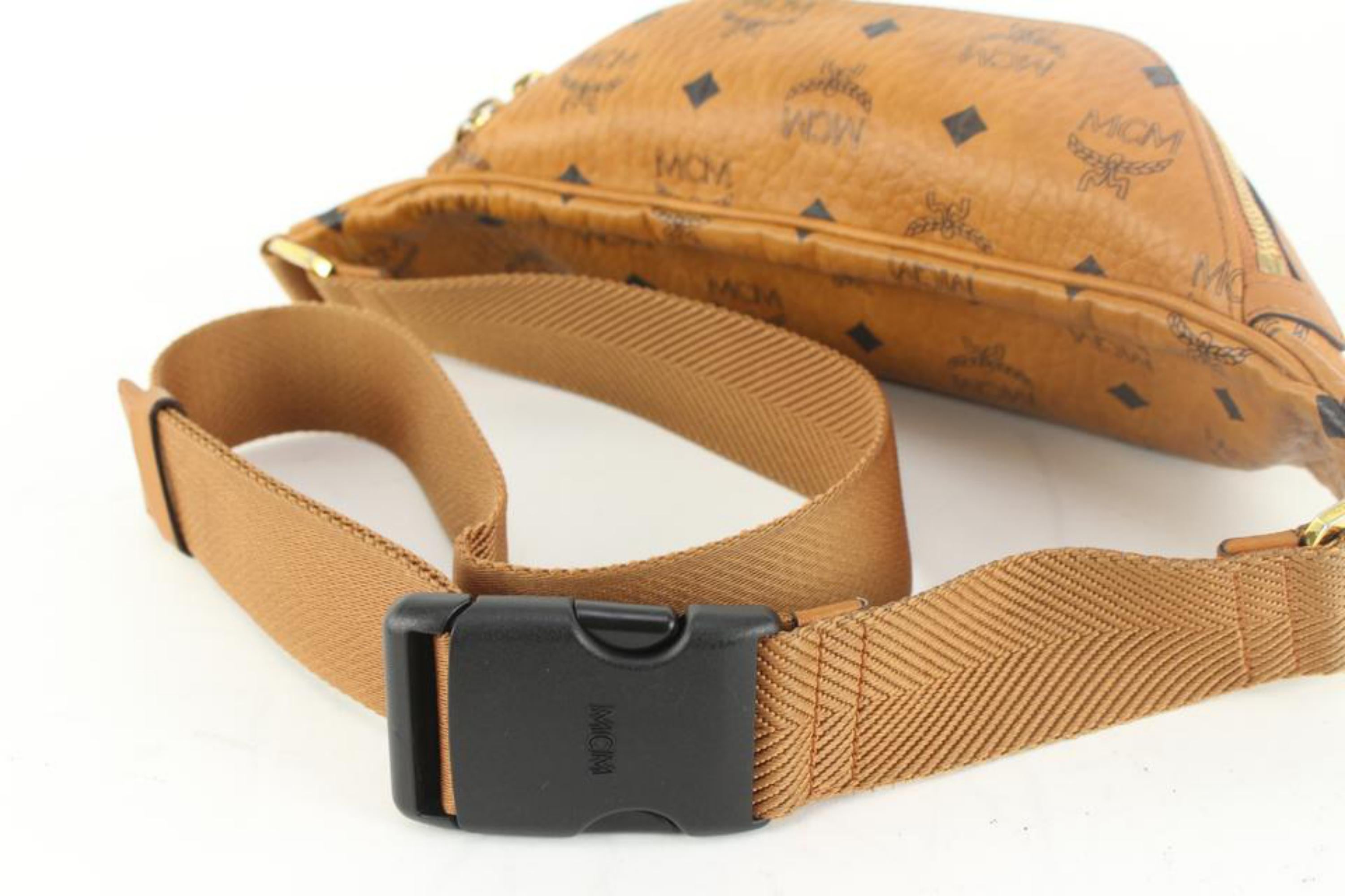 MCM Cognac Monogram Visetos Belt Bag 35m62s In Fair Condition In Dix hills, NY