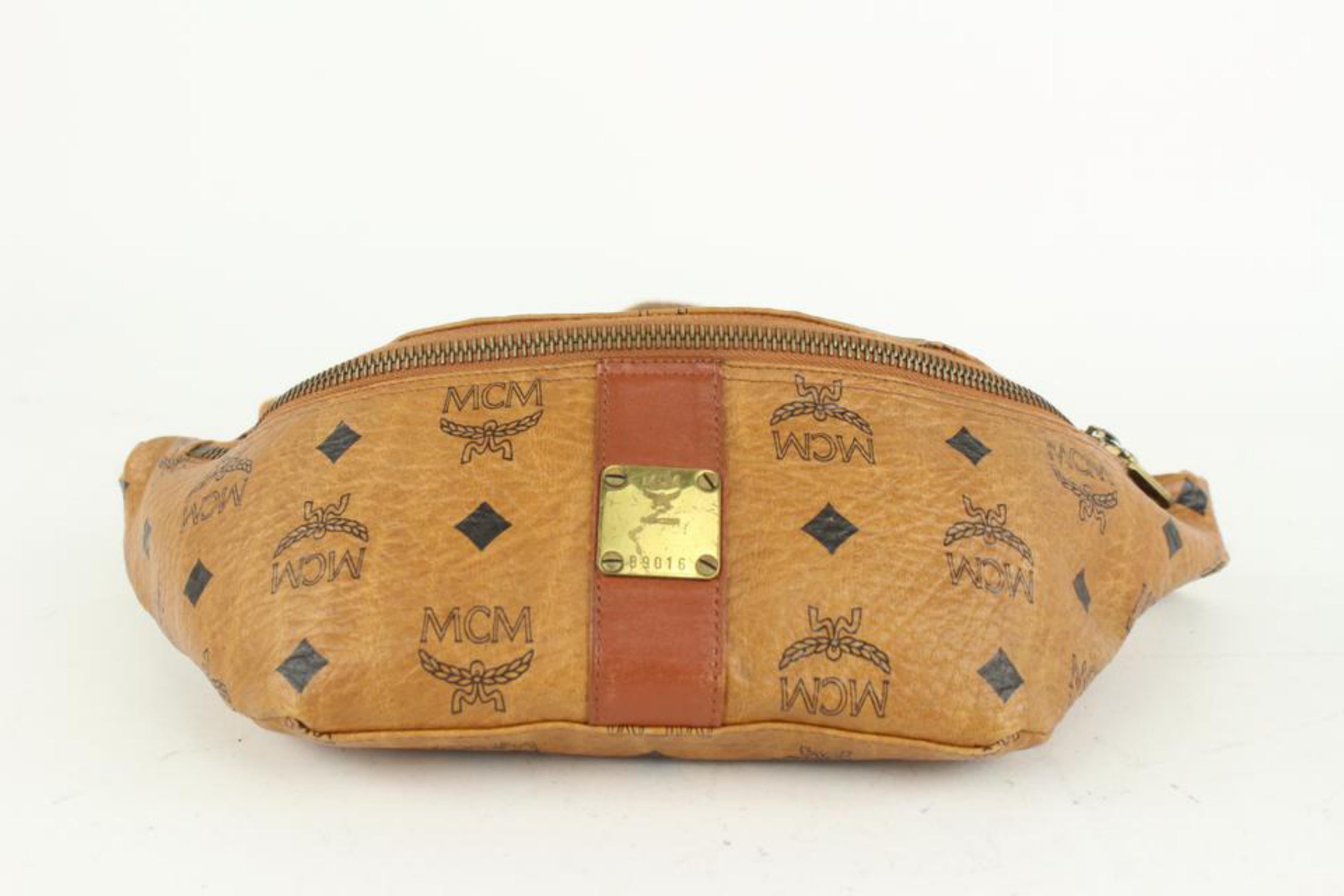 Women's MCM Cognac Monogram Visetos Belt Bag Fanny Pack Waist Pouch 1014m3 For Sale