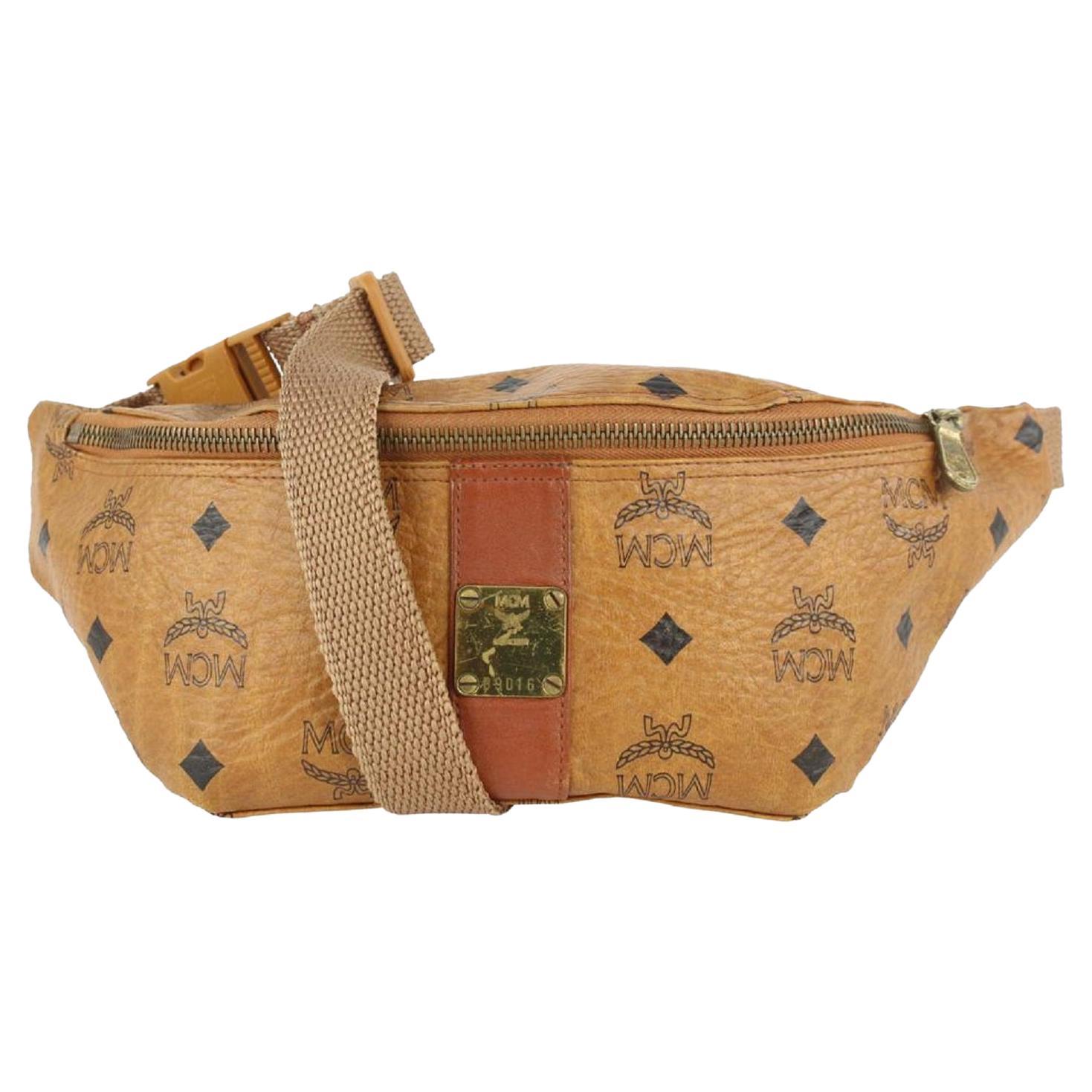 MCM Cognac Monogram Visetos Belt Bag Fanny Pack Waist Pouch 1014m3 For Sale