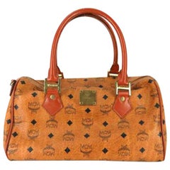 MCM Cognac Monogram Visetos Boston 231165 Brown Coated Canvas Satchel