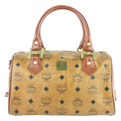 MCM Cognac Monogramm Visetos Boston 23mcz1005 Braune beschichtete Segeltuch-Umhängetasche