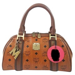 MCM Cognac Monogramm Visetos Boston 867453 Brown beschichtete Canvas-Tasche