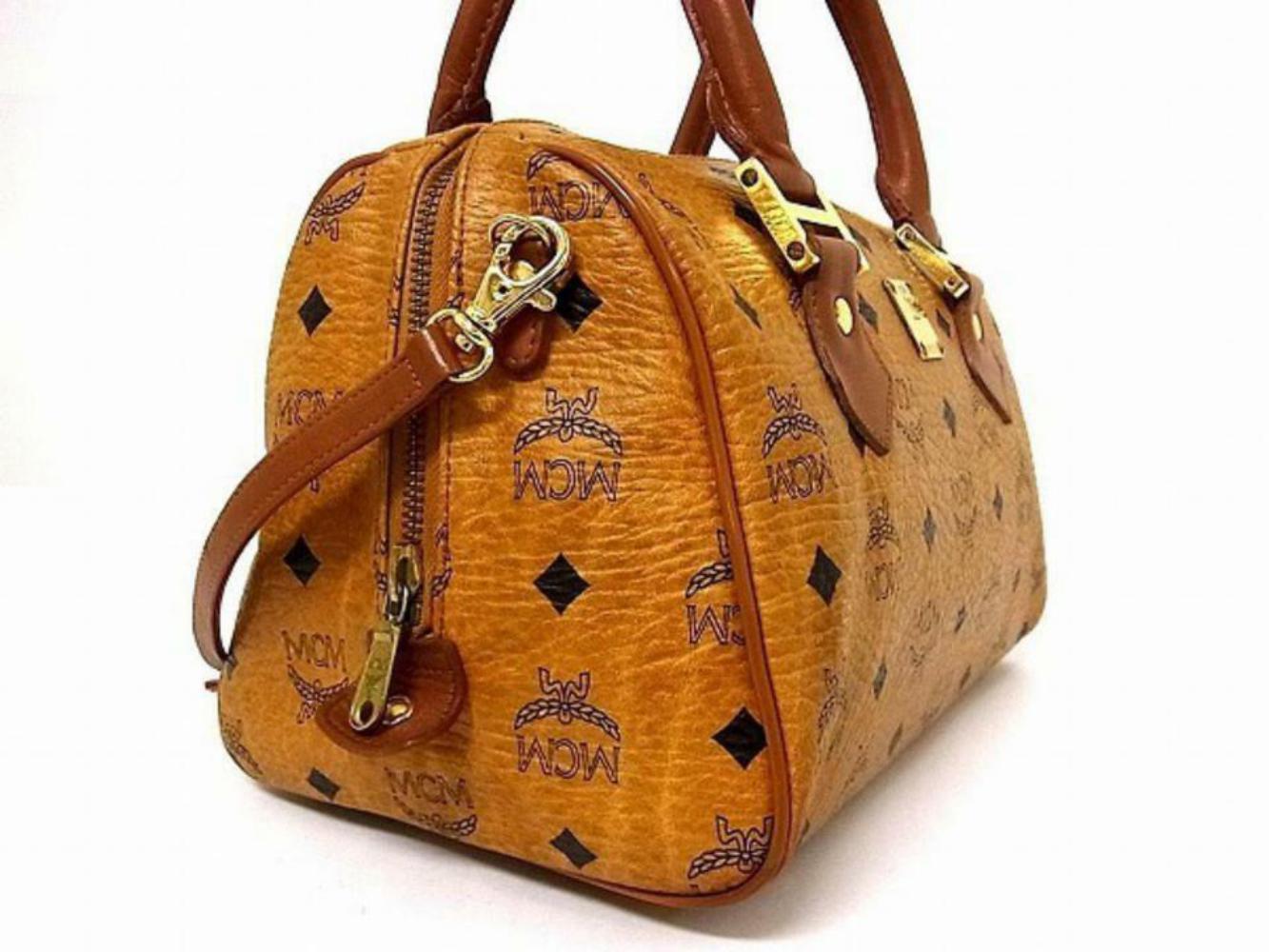 MCM Cognac Monogram Visetos Boston Bag with Strap 27MCM118 2