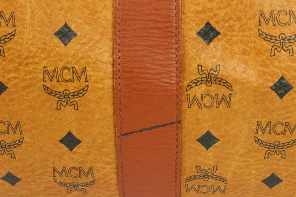 MCM Cognac Monogram Visetos Boston Duffle Bag with Strap 1025m7 For Sale 2