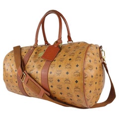 Vintage MCM Cognac Monogram Visetos Boston Duffle Bag with Strap 1025m7