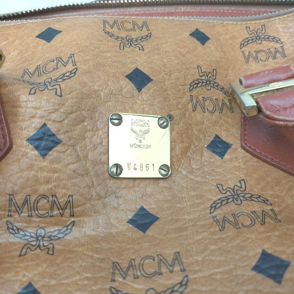 MCM Cognac Monogram Visetos Boston Duffle Bag with Strap 862420 2