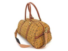 MCM Cognac Monogram Visetos Boston Duffle with Strap 232644 Weekend/Travel Bag