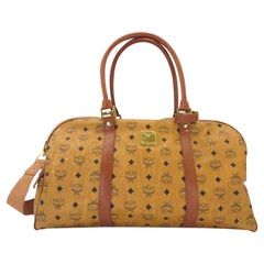 Vintage MCM Cognac Monogram Visetos Boston Duffle with Strap 232644 Weekend/Travel Bag