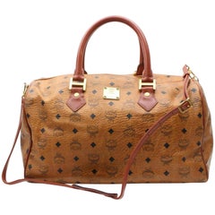 MCM Cognac Monogramm Visetos Boston Duffle mit Riemen 867855 Brown beschichtetem Segeltuch