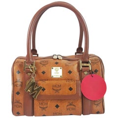 MCM Cognac Monogram Visetos Boston with Charm 867551 Brown Coated Canvas Satchel