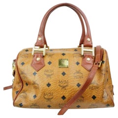 MCM Cognac Monogramm Visetos Boston mit Riemen 872804 Braun beschichtete Canvas Schulter