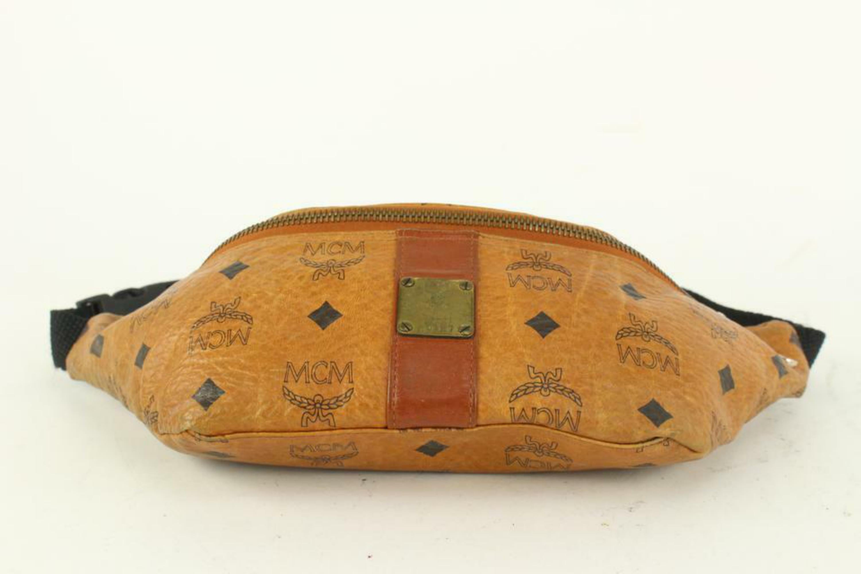 MCM Cognac Monogram Visetos Bum Bag Belt Bag Fanny Pack 24MCM26a In Good Condition For Sale In Dix hills, NY