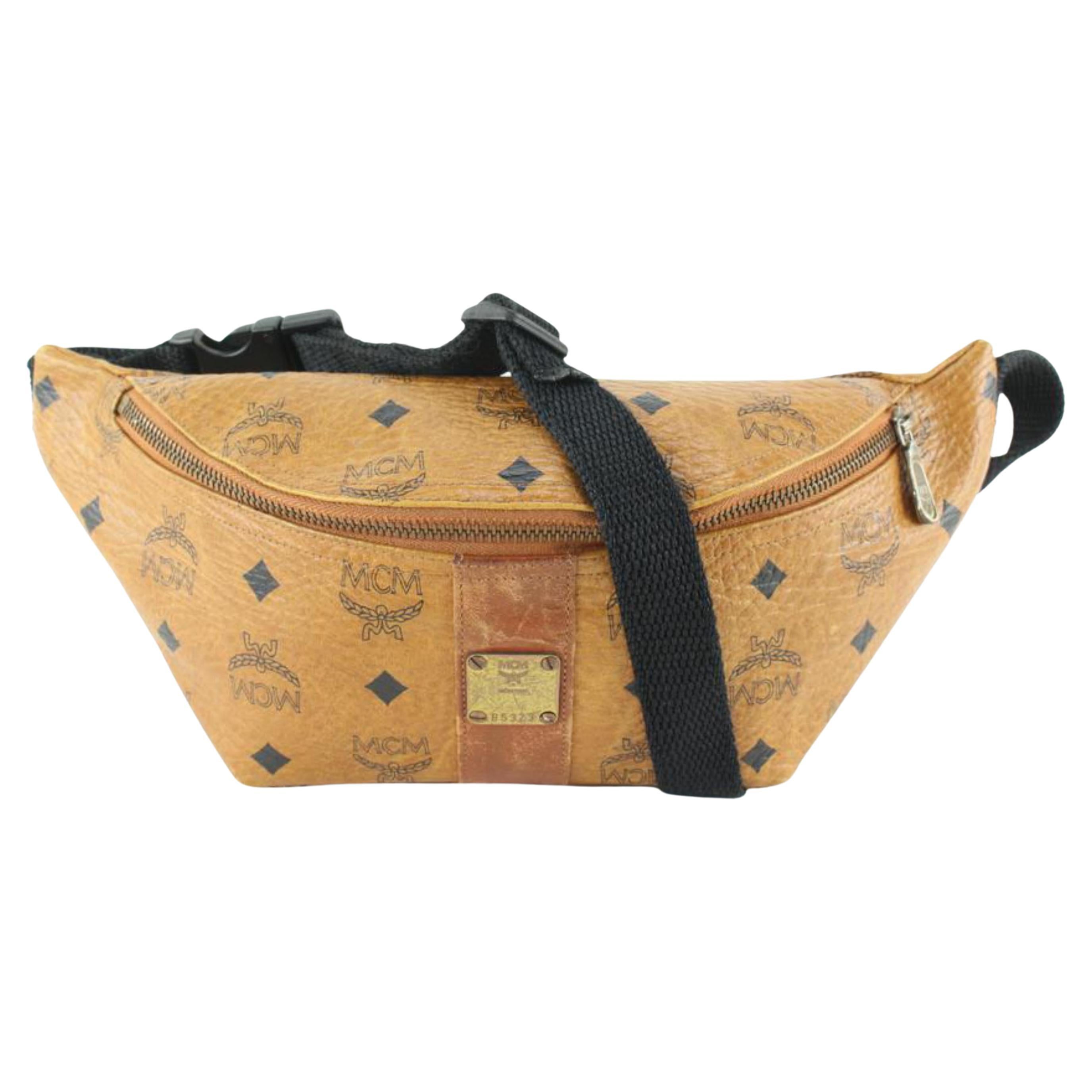 MCM Cognac Monogram Visetos Bum Bag Waist Pouch Fanny Pack 92m719s For Sale