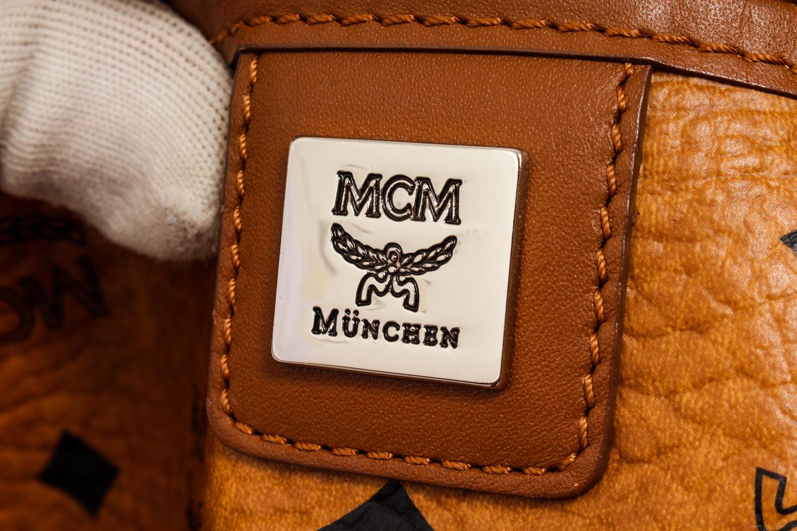 Brown MCM Cognac Monogram Visetos Canvas Leather Shopper Tote Bag