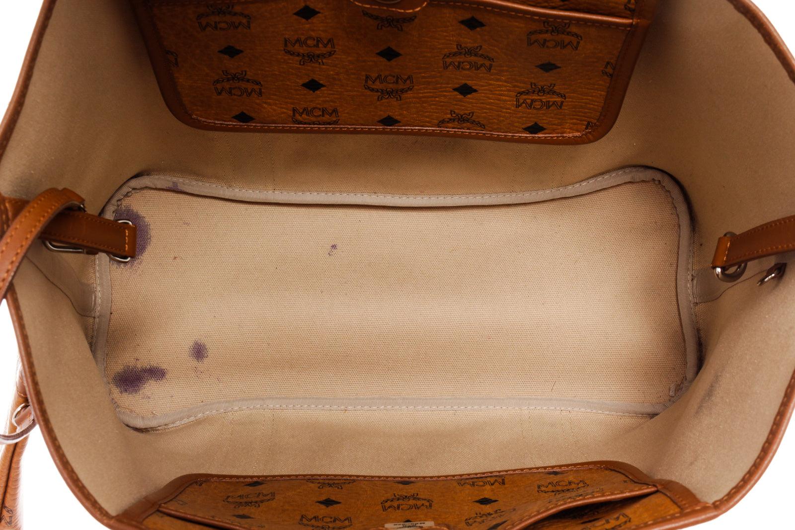 MCM Cognac Monogramm Visetos Segeltuch Leder Shopper Tote Bag 2