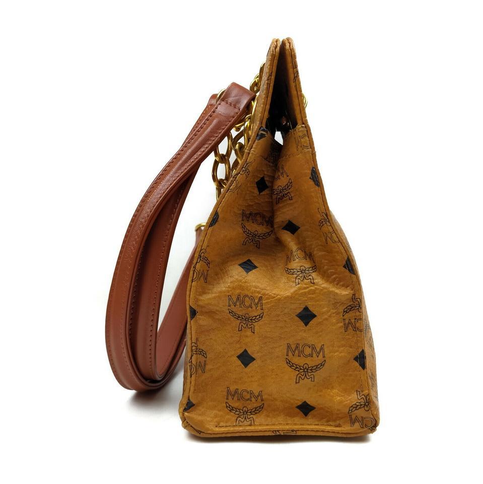 Women's MCM Cognac Monogram Visetos Chain Tote Bag 863407