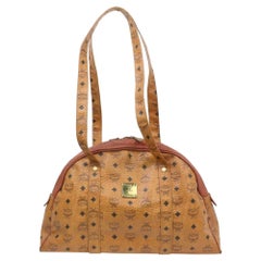 MCM Cognac Monogram Visetos Dome Zip Tote 870733 Brown Coated Canvas Shoulder Ba