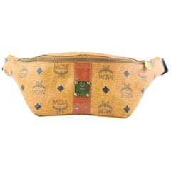 Used MCM Cognac Monogram Visetos Fanny Pack Belt  231893 Brown Coated Cross Body Bag