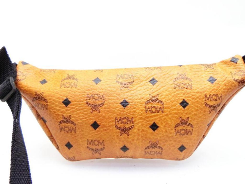Women's MCM Cognac Monogram Visetos Fanny Pack Waist Belt Pouch 232940 Cross Body Bag
