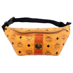 Used MCM Cognac Monogram Visetos Fanny Pack Waist Belt Pouch 232940 Cross Body Bag